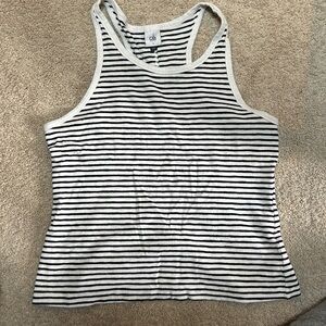 CAbi Black and White Striped Sleeveless Top